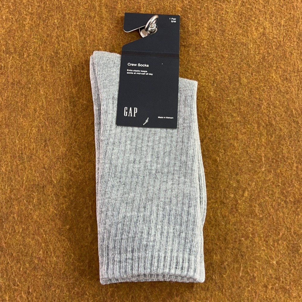 Gap Mens S/M Heather Grey Organic Cotton Ribbed Crew Socks NWT
